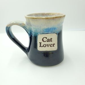 Cat Lover Coffee Mug Pottery Blue Drip Cup Glazed